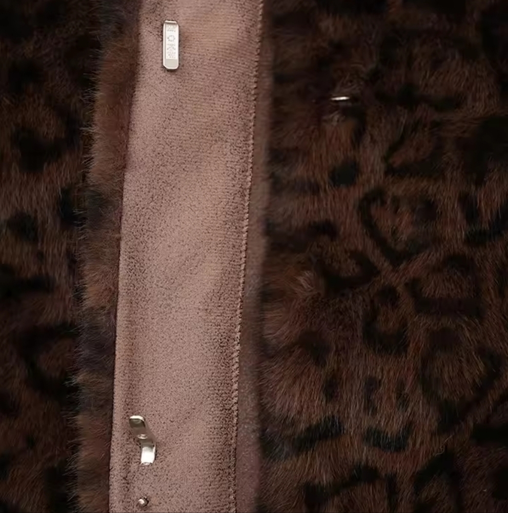 Brown Leopard Print Big Size Long Faux Fur Jacket For Women Lapel Long Sleeve - Picture 4 of 10